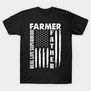 Farmer Father Real Life Superhero Proud Farmer Dad Gift T-Shirt